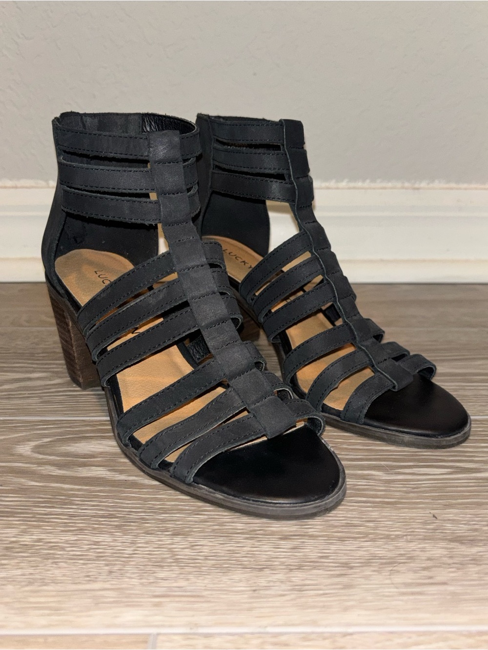 Lucky Brand Black Strappy Block Heel Sandals